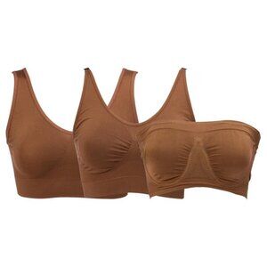 Rhonda Shear 3 Pack Best of Ahh Bra Size Small Seamless Stretch Mahogany Lounge